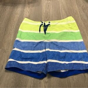 Hollister Neon Yellow and Blue‎ XL Stripes Bathing Suit